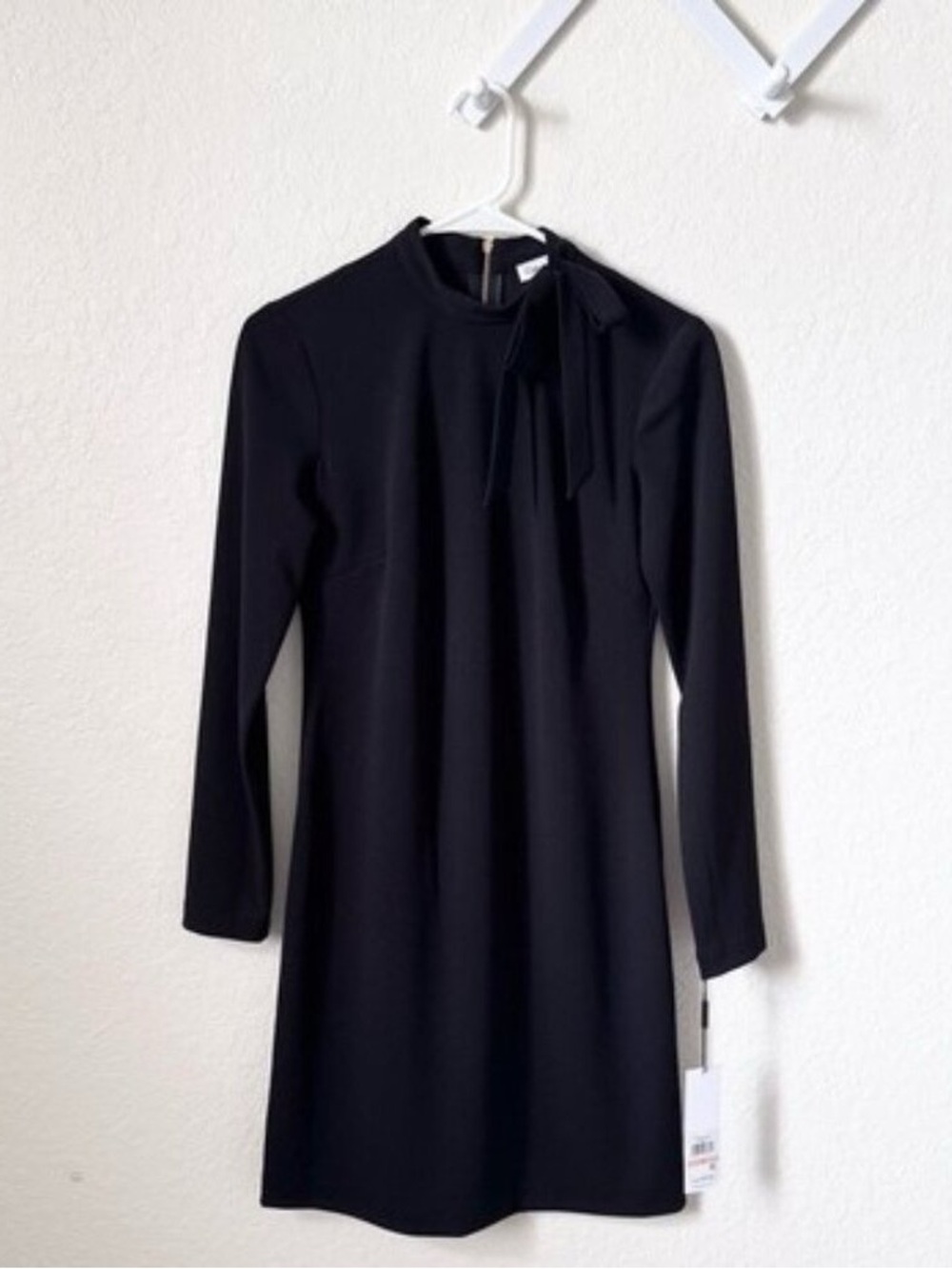 Black Long-Sleeve Bow-Neck Dress